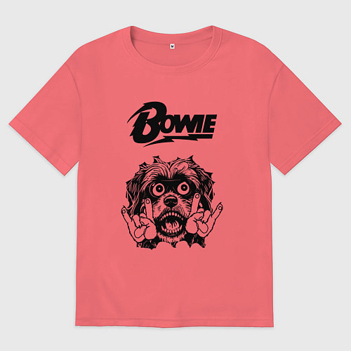 Мужская футболка оверсайз David Bowie - rock dog / Коралловый – фото 1