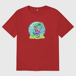 Футболка оверсайз мужская Футболист динозавр, цвет: красный