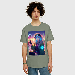 Футболка оверсайз мужская Кибер Марин - коллаба, цвет: авокадо — фото 2