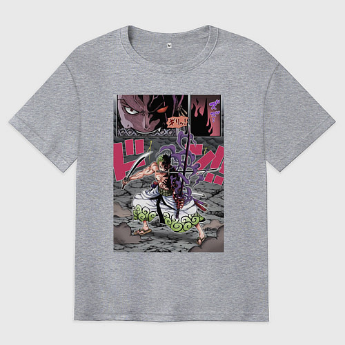 Мужская футболка оверсайз Ван-Пис Зоро Ророноа техника / Меланж – фото 1