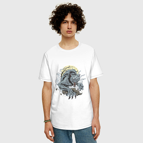 Мужская футболка оверсайз Оборотень волк при луне / Белый – фото 3