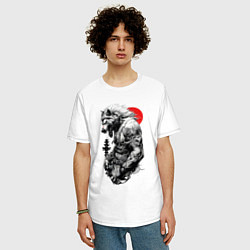 Футболка оверсайз мужская Волк воин - японская гравюра, цвет: белый — фото 2