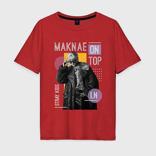 Мужская футболка оверсайз Stray kids Maknae on top IN / Красный – фото 1