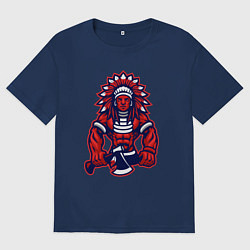 Футболка оверсайз мужская Индеец с топором, цвет: тёмно-синий