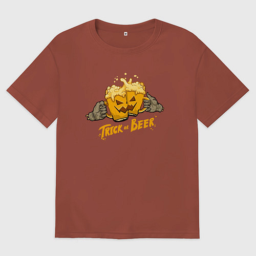 Мужская футболка оверсайз Trick or beer - Halloween / Кирпичный – фото 1