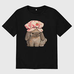 Футболка оверсайз мужская Кролик в шапке, цвет: черный