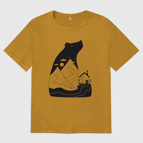 Мужская футболка оверсайз Горы и медведь / Горчичный – фото 1