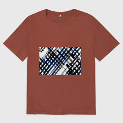 Футболка оверсайз мужская Косая клетка бело-синяя, цвет: кирпичный