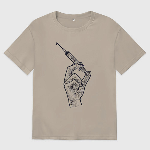 Мужская футболка оверсайз Шприц с вакциной / Миндальный – фото 1