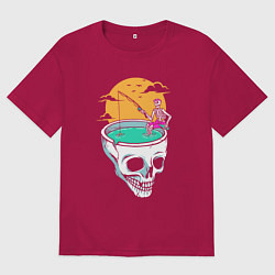 Футболка оверсайз мужская Скелет на рыбалке, цвет: маджента