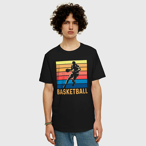 Мужская футболка оверсайз Basketball lettering / Черный – фото 3