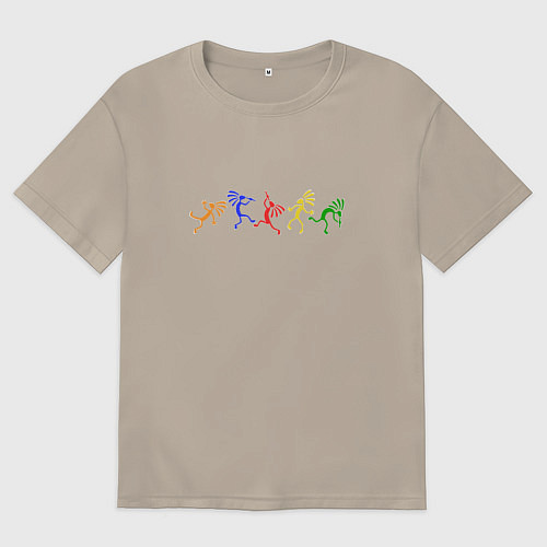 Мужская футболка оверсайз Наскальные танцы / Миндальный – фото 1