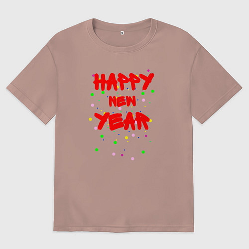 Мужская футболка оверсайз Happy New Year ярко-красным / Пыльно-розовый – фото 1