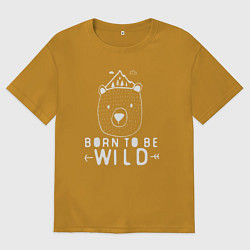 Футболка оверсайз мужская Медведь - рождён диким, цвет: горчичный