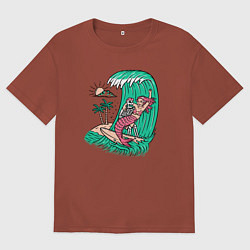 Футболка оверсайз мужская Серфер и русалка, цвет: кирпичный