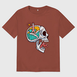 Футболка оверсайз мужская Маяк в черепе, цвет: кирпичный