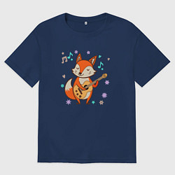 Футболка оверсайз мужская Лиса с гитарой, цвет: тёмно-синий