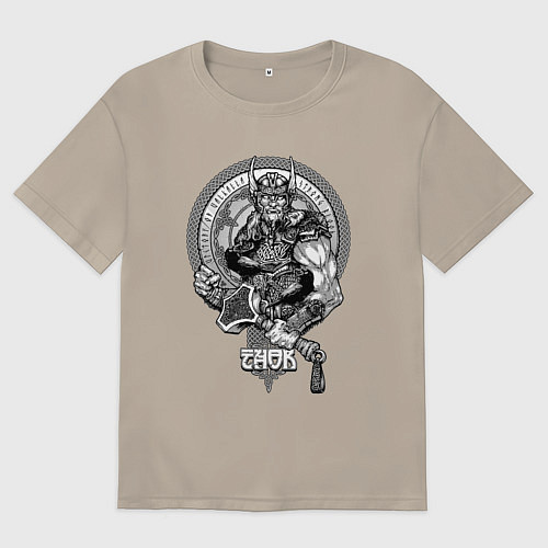 Мужская футболка оверсайз Victory or Valhalla / Миндальный – фото 1