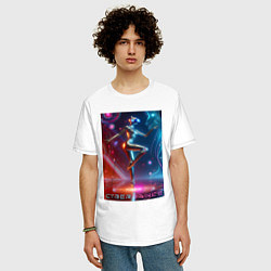 Футболка оверсайз мужская Танцующая кибер девчонка - неоновое свечение, цвет: белый — фото 2
