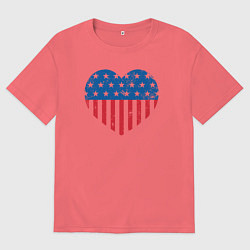 Футболка оверсайз мужская Сердце США, цвет: коралловый