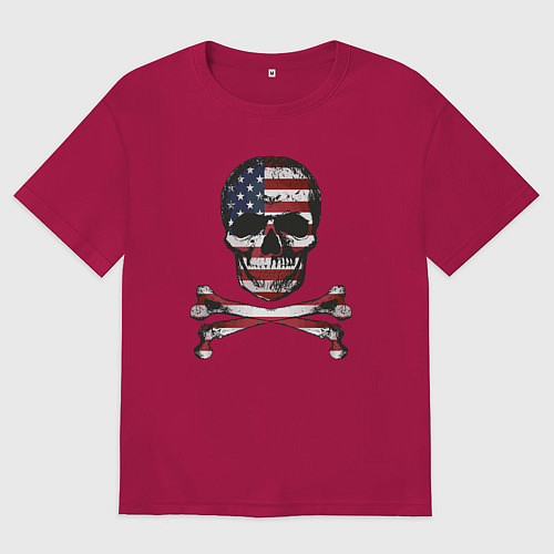 Мужская футболка оверсайз Skull USA / Маджента – фото 1