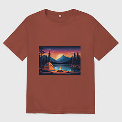 Мужская футболка оверсайз В лесу с палаткой