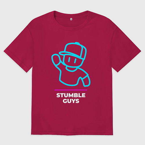 Мужская футболка оверсайз Символ Stumble Guys в неоновых цветах / Маджента – фото 1