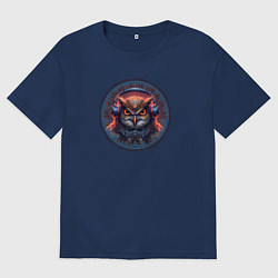 Футболка оверсайз мужская Сова в наушниках в стиле киберпанк, цвет: тёмно-синий