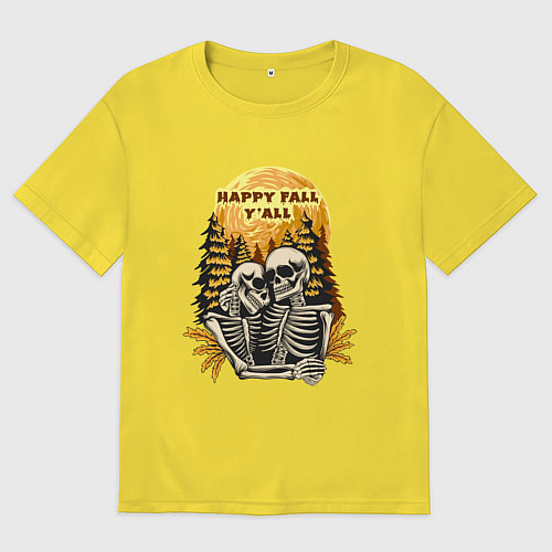 Мужская футболка оверсайз Пара скелетов / Желтый – фото 1