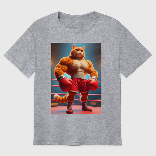 Мужская футболка оверсайз Рыжий котяра профессиональный боксёр - нейроарт / Меланж – фото 1