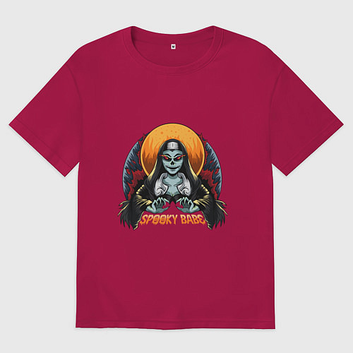 Мужская футболка оверсайз Хэллоуин монашка / Маджента – фото 1