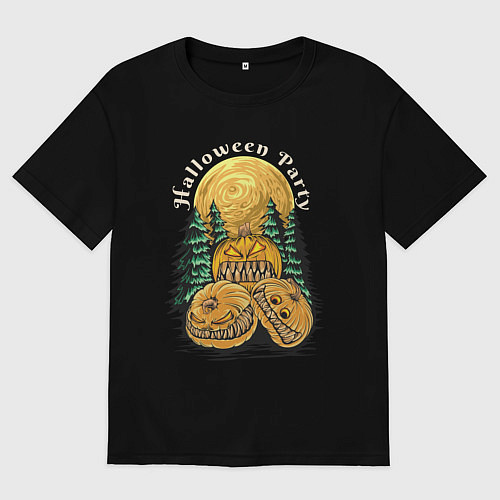 Мужская футболка оверсайз Хэллоуин страшные тыквы / Черный – фото 1