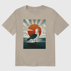 Футболка оверсайз мужская Чайка на берегу, цвет: миндальный