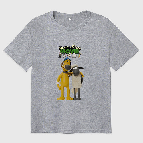 Мужская футболка оверсайз Барашек Шон с битцером / Меланж – фото 1