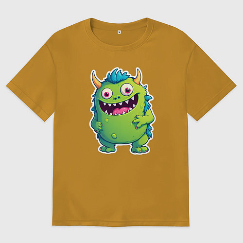 Мужская футболка оверсайз Зеленый монстрик / Горчичный – фото 1