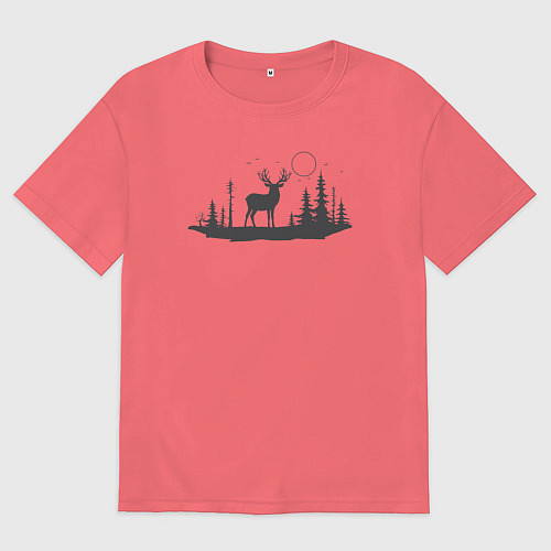 Мужская футболка оверсайз Лесной олень / Коралловый – фото 1