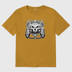 Футболка оверсайз мужская Череп джойстик game over, цвет: горчичный