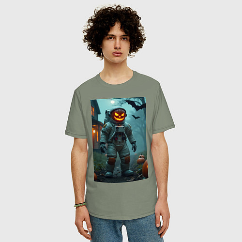 Мужская футболка оверсайз Тыква Джек космонавт / Авокадо – фото 3