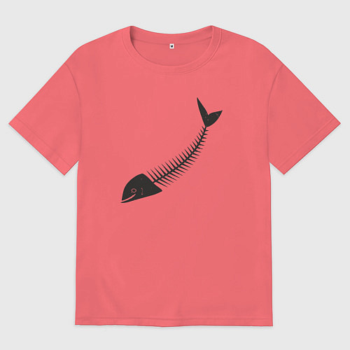 Мужская футболка оверсайз Рыбный скелет / Коралловый – фото 1