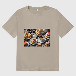 Футболка оверсайз мужская Кофе и пирожные, цвет: миндальный