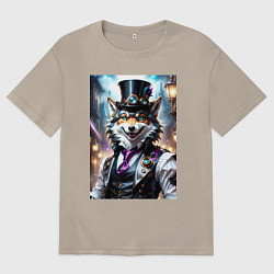 Футболка оверсайз мужская Стимпанк волк, цвет: миндальный