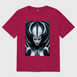 Футболка оверсайз мужская Девушка инопланетянка в стиле Гигера, цвет: маджента