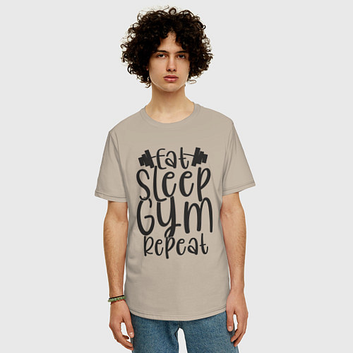 Мужская футболка оверсайз Eat sleep gym / Миндальный – фото 3