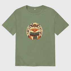 Футболка оверсайз мужская Эмблема осеннего лиса, цвет: авокадо