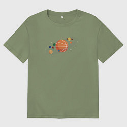 Футболка оверсайз мужская Баскетбол космический, цвет: авокадо