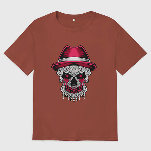 Мужская футболка оверсайз Череп гангстера / Кирпичный – фото 1