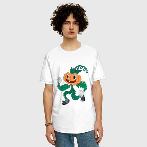 Мужская футболка оверсайз Бегущая тыква / Белый – фото 3