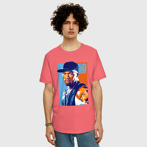 Мужская футболка оверсайз 50 cent rapper / Коралловый – фото 3