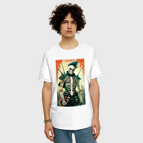 Мужская футболка оверсайз Готический скелет - хэллоуин / Белый – фото 3
