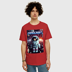 Футболка оверсайз мужская Брюнетка в космосе - Майнкрафт фантазия, цвет: красный — фото 2